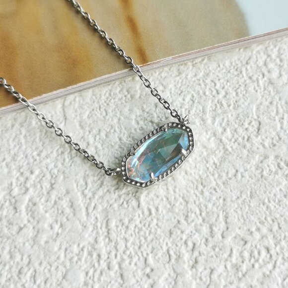 NEW Kendra Scott Elisa Silver Dichroic Glass Pendant Necklace Authentic - Picture 2 of 4